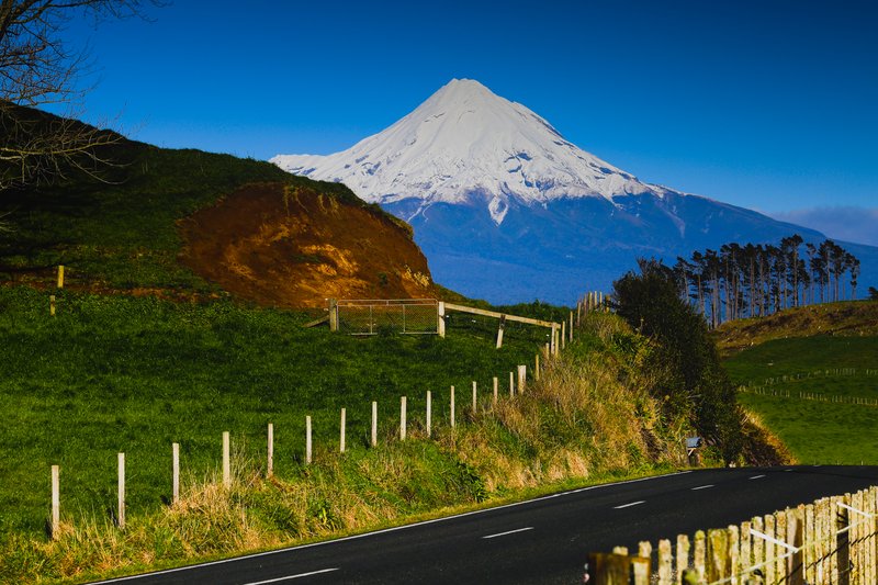 Mt Taranaki behind gate